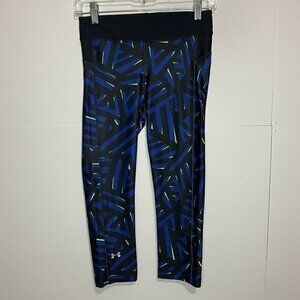 Under Armour Women's Small HeatGear Crop Capri Leggings Compression Blue Black
